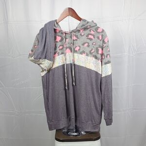 Emerald Gray and Pink Leopard Print Hoodie